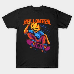 halloween skateboarding pimpkin illustration T-Shirt